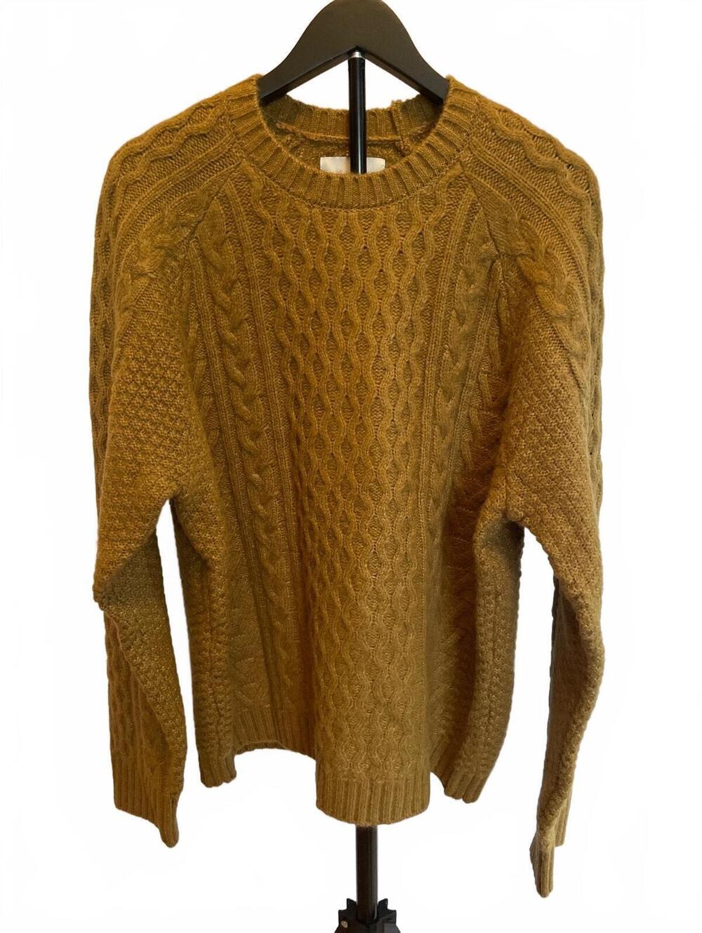 Sun + Stone Men's Camel Cable Knit Sweater Large Crewneck Chunky Pullover Fall